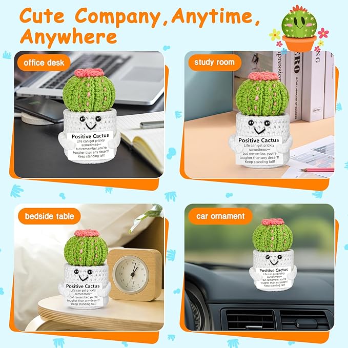 Emotional Support Crochet, Positive Crochet Cactus, Encouragement Gifts for Women Men Birthday Christmas Self Care Friends Coworkers Relaxation Gift Desk Home Fall Decor Inspirational Support
