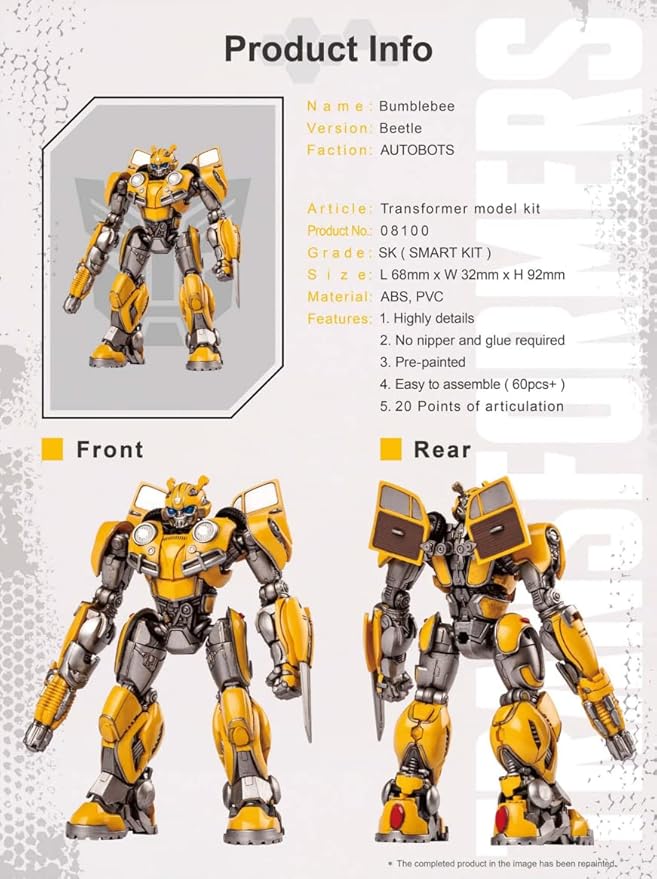 Transformers Bumblebee Figure Model Kit – Beetle Easy to Assemble 3D Articulated Action Pre Painted Collectible Series Toys Hobby 08100