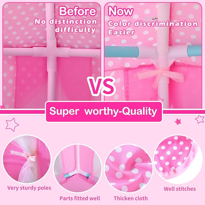 Princess Tent for Girls Fairy Castle Play Tents for Kids Toddler, Hexagon Kids Playhouse with Gift Box, Princess Toys & Gift for Girls for Indoor(Pink Tent with Mat)