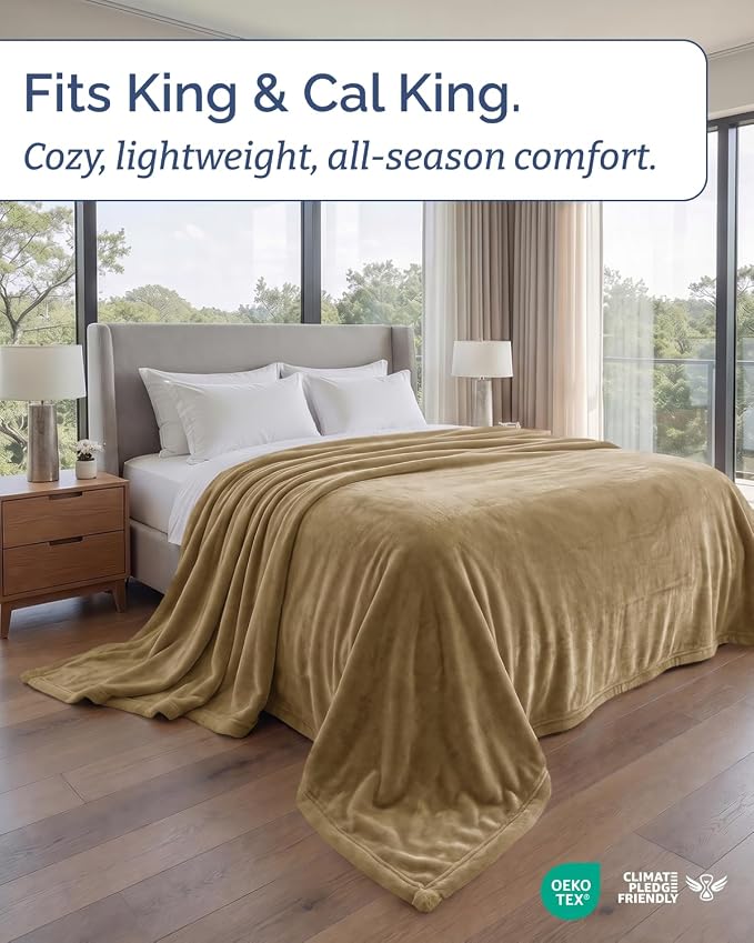 Ultra Soft Fleece Blanket Oversized King Size - Flannel Fleece Luxury Blanket - Lightweight for Couch Bed Chair - Thick, Warm and Breathable - All Season Cozy, Camel