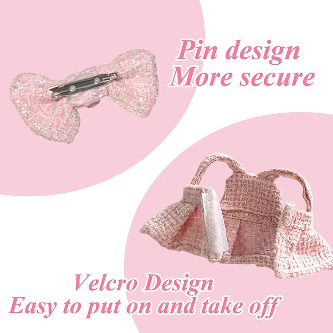 6.7in/17cm Doll Clothes Set(NO Doll), 4 Pcs Outfit Set Includes Premium Fashion Dresses & Bow Hairpin & Glasses & Cute Rabbit Charm, Luxury Chic Doll Clothing Accessories