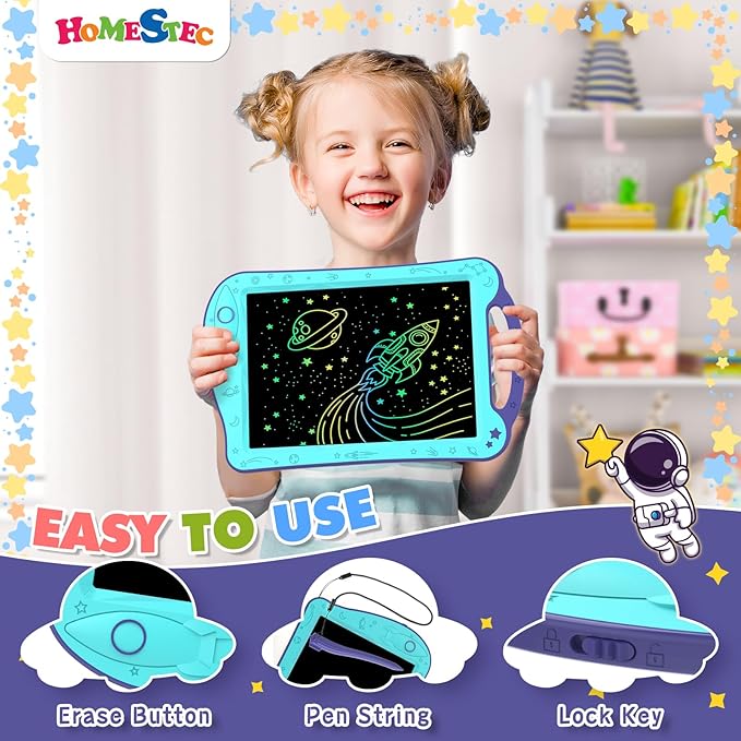Astrodraw Drawing Pad Toys, Colorful LCD Writing Tablet for Kids, Doodle Board for Toddlers 3 4 5 6 Years Old, Travel Sensory Space Toy for Boys Girls, Birthday Gift Idea,2pc