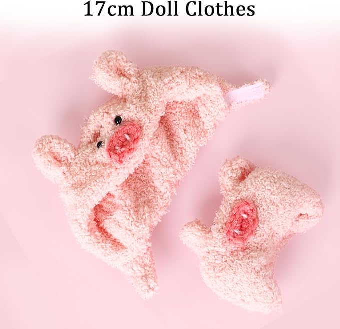Clothes for 17cm Doll, Pink Piggy Hoodie Outfit for 6.7 Inch Plush Dolls – Cute Animal-Themed Jumpsuit Costume for Dress Up Display Photography Accessories Gifts for Collectors(No Doll Included)