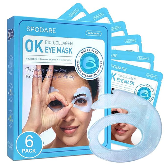 SPODARE OK Shape Eye Masks, 360° Fit Under Eye Patches with Retinol and Collagen, Firming & Hydrating Eye Mask for Wrinkles and Puffy Eyes, Self Care Gifts for Women - 6 Pairs, Happy Blue