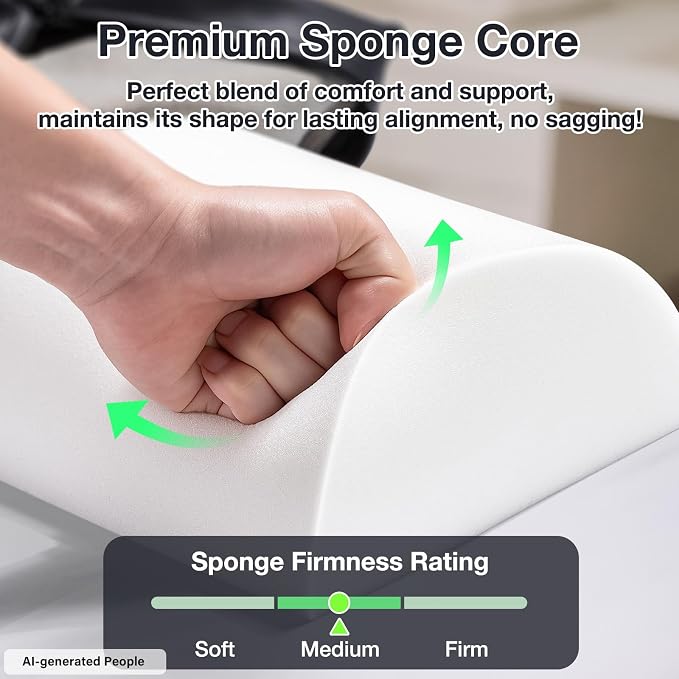 Noverlife Upgraded Large Massage Bolsters for Under Legs, 24 x 8 x 4 in Leg Bolster for Massage Table PU Leather Half Moon Pillow, Ankles Back Pain Relief Knee Bolster Cushion Bolster Pillow for Legs