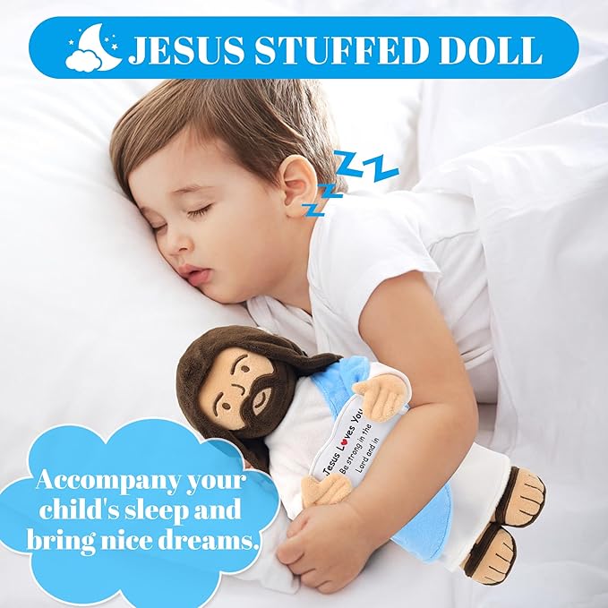 Jesus Plush, 13" Jesus Stuffed Plushie Doll with Positive Card for Christmas Religious Easter Church Sunday School Toy Gift for Kids (B)