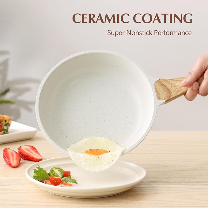 SENSARTE 8Inch Nonstick Ceramic Frying Pan with Lid, PFAS/PTFE/PFOA Free | Ceramic Omelette Pan Skillet, Healthy Non-toxic Chef's Pan, Induction Compatible Pan, Heat Resistant Handle