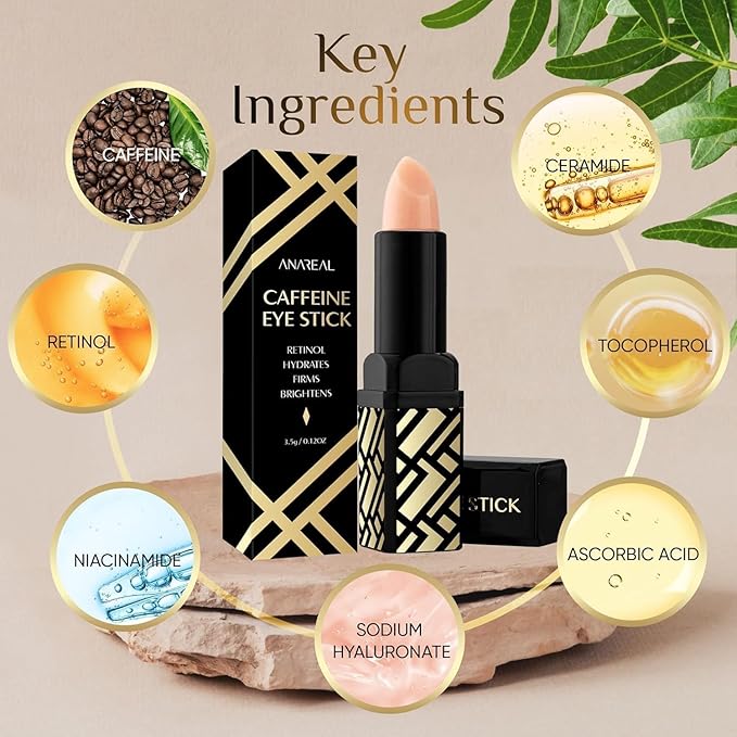Caffeine Under Eye Balm Stick (2 Pack) – Hydrating Eye Brightener for Dark Circles & Puffiness, Anti-Wrinkle Korean Skincare with Retinol, Cooling Eye Cream Stick for Eyes, Face & Under-Eye Bags