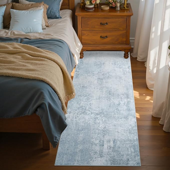 2x6 Ft Washable Runner Rug, Non-Slip Low Pile Hallway Kitchen Area Rug, Soft Long Entryway Floor Mat Abstract Pattern Carpet for Bedside & High-Traffic Areas (Blue)