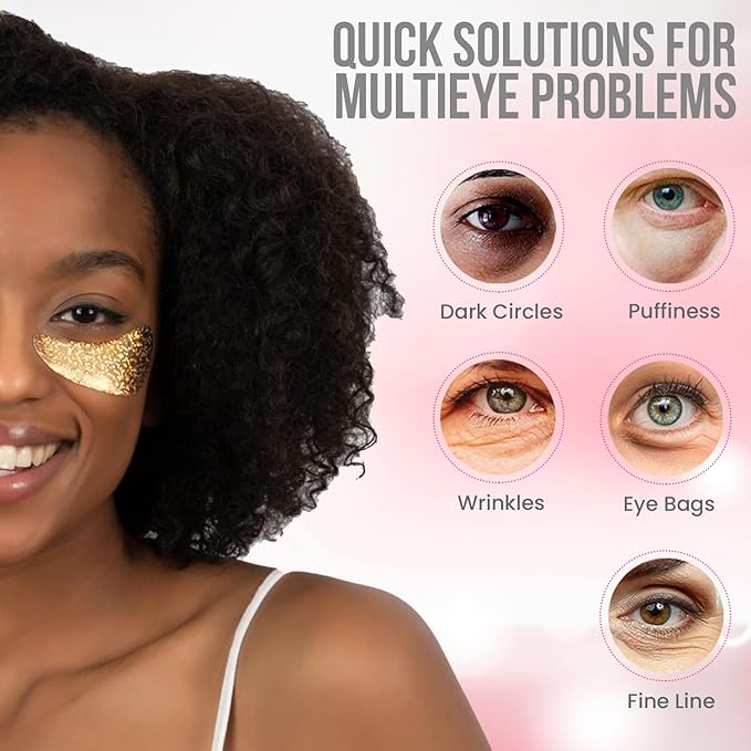 MISS SPA Under Eye Patches Brightening De-Puffing Eye Masks with Caffeine B3 Vitamins, Hydrating Eye Masks for Wrinkles Fine Lines Gold Under Eye Patches Skin Care, Dermatologist Tested (4 pairs)