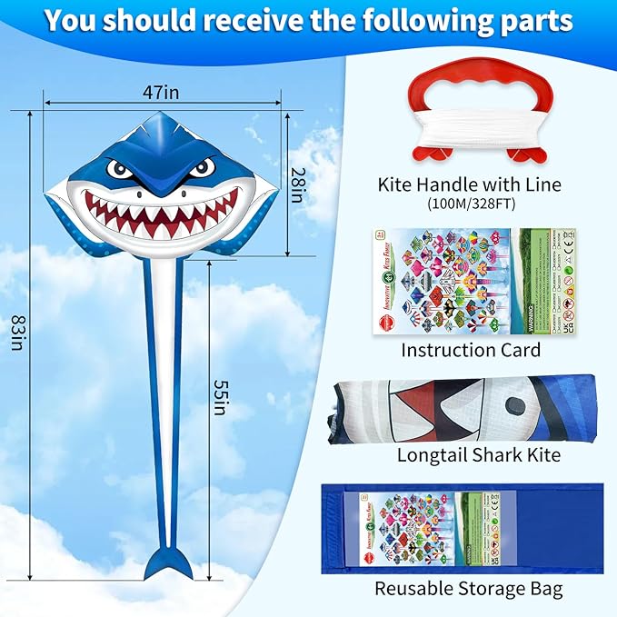 Kite for Kids Ages 4-8 8-12 & Adults, Shark & Dragon & Unicorn & Butterfly Kites Flying Toys, Easy to Fly Big Kite with 328FT String Easter Gift for Boys Girls Beach Park Outdoor Party Activities