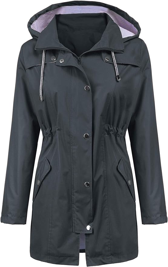 LOMON Raincoat Women Waterproof Long Hooded Trench Coats Lined Windbreaker Travel Jacket S-XXL