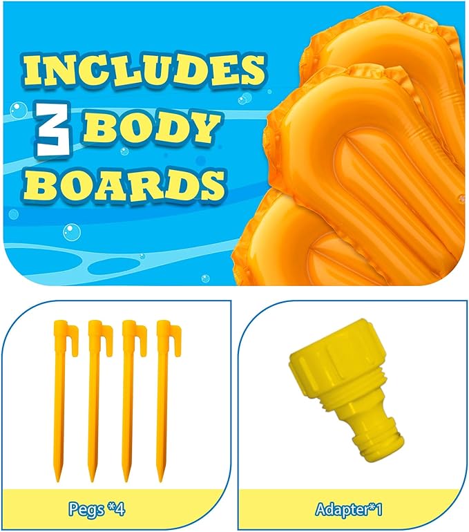 Spring Water Slip and Water Slide for Kids Backyard, 17ft*3 Racing Lanes Slip Water Slides with Sprinkler for Age 5-8 8-12, Summer Outdoor Water Toy with 3 Inflatable Bodyboards
