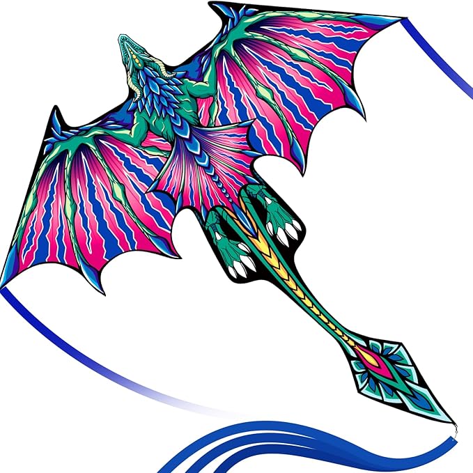 Kite- Classical Dragon Kite ，Pink Wings Dragon Kites for Kids and Adults,Easy to Fly for Beginner Easter 57.1inch x 63inch Single Line with Tail (Pink Pterosaur, 1)