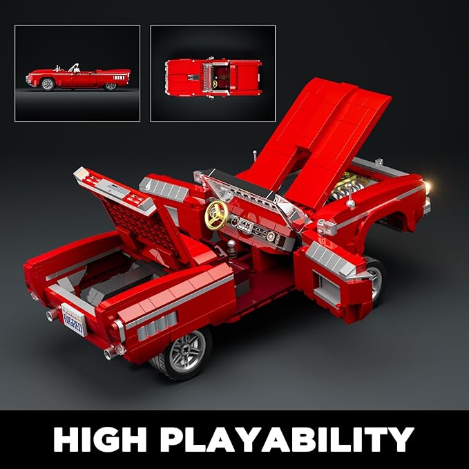 Lumibricks Low Rider Big Red Car Building Bricks Set - Street Fusion Vehicle Engineering Lighting Model Modular Collection Kit 969 Pcs for Adults & Teens & Car Lovers