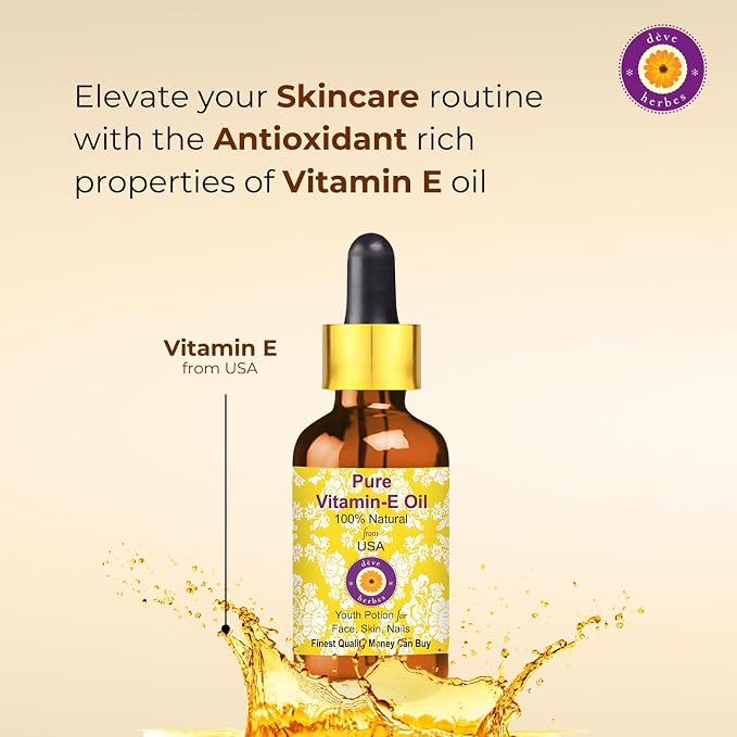 Deve Herbes Vitamin E Oil | Traditionally Extracted | Pure | Non-Sticky | Lightweight | For Skin, Hair & Nails | All Skin Types | Men & Women | 30ml X 2