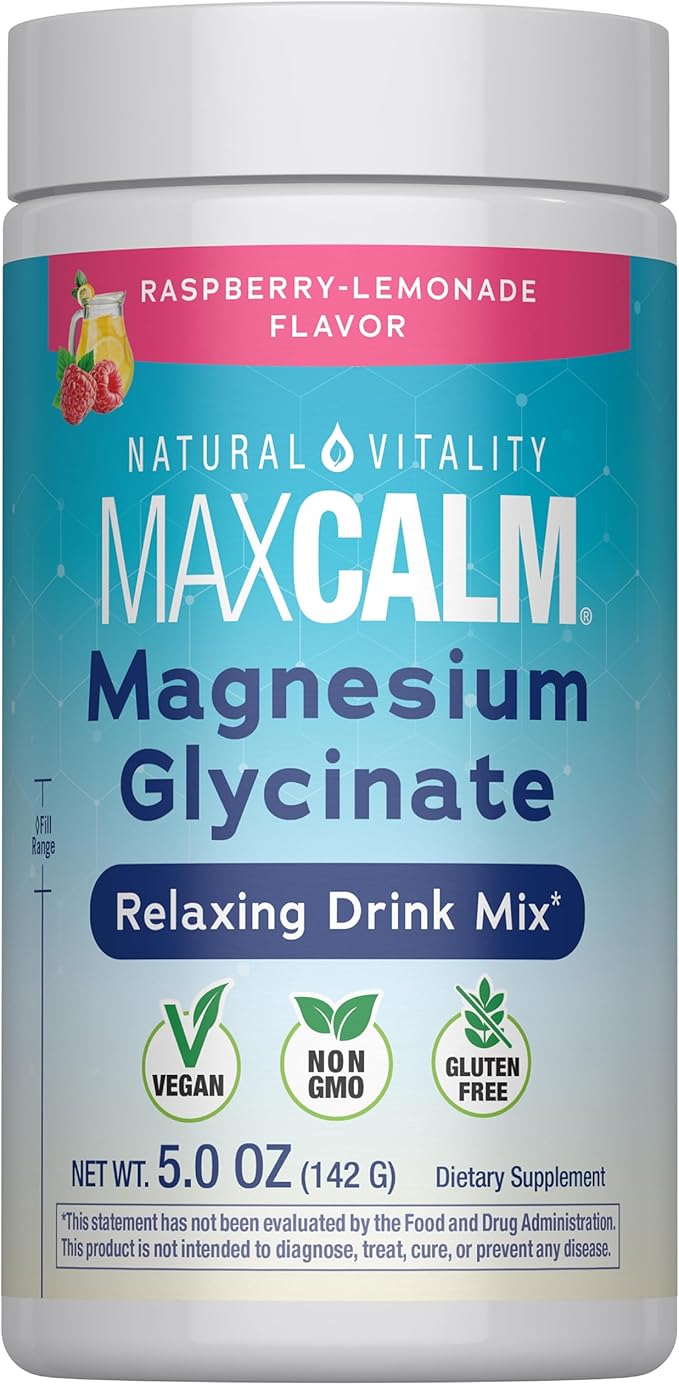 Natural Vitality MaxCalm Magnesium Glycinate Powder | Relaxing Drink Mix | Raspberry Lemonade Flavor | Non-GMO, Vegan & Gluten Free Supplement | 5oz
