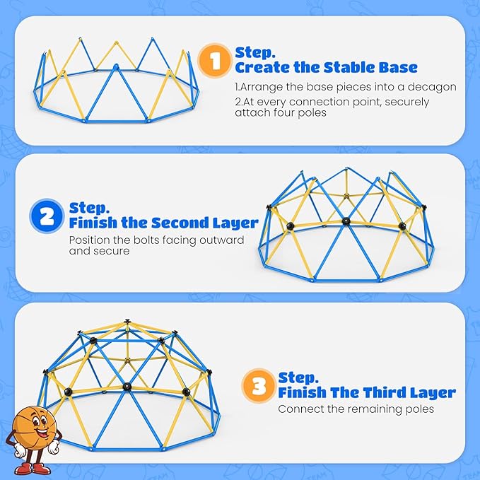 Zupapa 10FT Climbing Dome, Outdoor Jungle Gym for Kids with Climbing Grip - Geometric Dome Climber Supports 1000LBS Outdoor Playset and Easy Assembly Outdoor Play Equipment for Kids (Blue, 10FT)