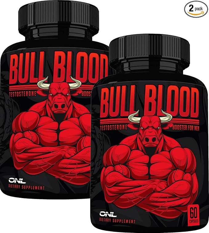 ONL Bull Blood Testosterone Booster - High Potency Male Enhancing Supplement for Stamina & Endurance - Test Booster with Maca Root, Horny Goat Weed & Tongkat Ali - 120 Capsules (2 Pack)