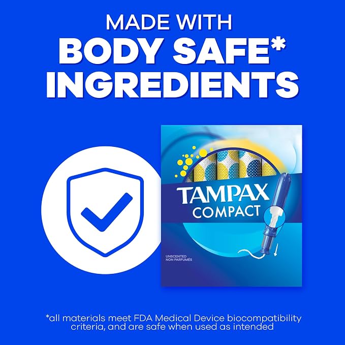 Tampax Compact Pearl Tampons for Women Multipack, with LeakGuard Braid & Extendable Applicator, Regular/Super Absorbency, Compact Extendable Applicator, Unscented, 45 Count