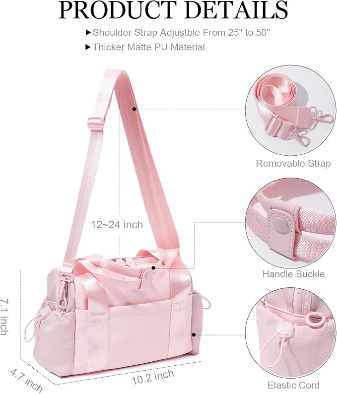 Bucosd Small Gym Bag for Women, Mini Crossbody Gym Duffle Bag with Wet Compartment, Carry on Gym Tote Bag for Workout Dance Sport Travel (Mini-Pink)