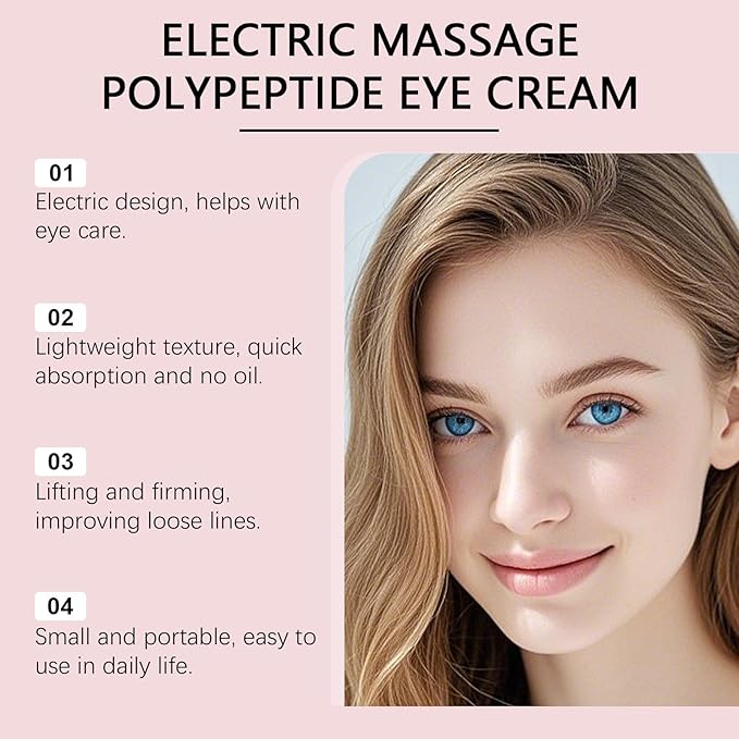 Electric Massage Eye Cream for Dark Circle,Electric Massage Polypeptide Eye Cream,Under EyeCream Firm and Smooth Fine Lines with Gentle Vibration for Firming Hydrating and Refreshing (1.76oz)