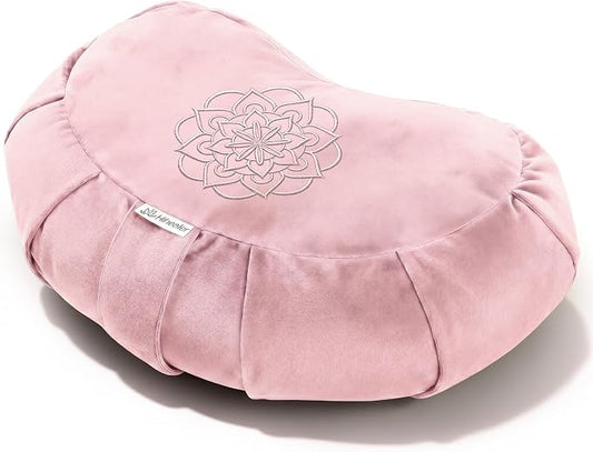 Hihealer Premium Crescent Meditation Cushion, Ergonomic Buckwheat Hull Floor Pillow for Adults, Comfortable Yoga Bolster for Meditation & Floor Sitting (Pink)
