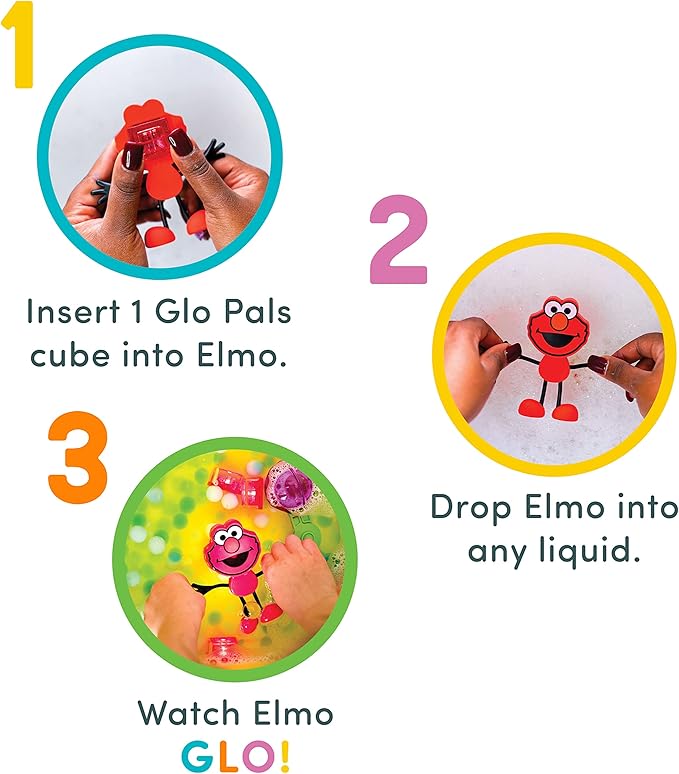 Glo Pals x Sesame Street Water-Activated Light-Up Cubes for Sensory Play (Elmo - Cubes with Character)