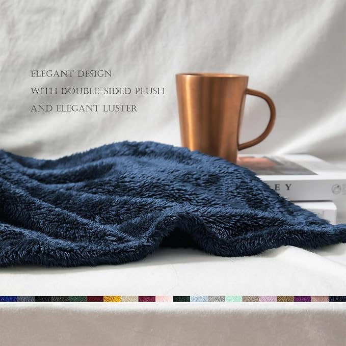 Exclusivo Mezcla Fuzzy Plush Fleece Bed Blanket Queen Size, Navy Blue | 90x90 Inches, Super Soft and Cozy Bed Blanket, Fluffy Decorative Bedding for Livingroom, Bedroom, All Season