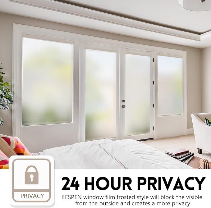 KESPEN Window Privacy Film Frosted Glass Heat Control UV Blocking Privacy Window Film for Glass Windows Static Cling Non-Adhesive Door Coverings Decals for Bathroom Home Office, 55.1 Inch X 32.8 Feet