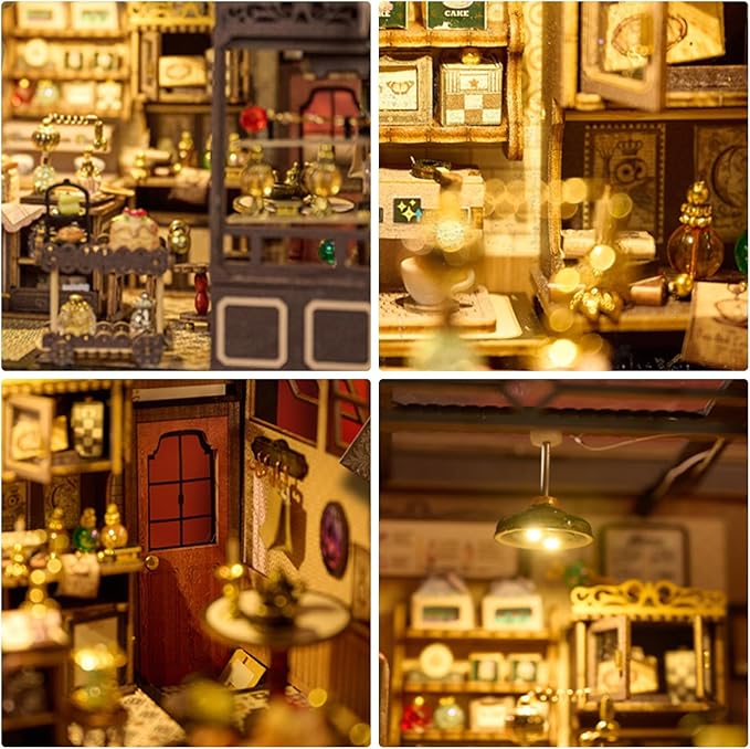 Foyucool DIY Miniature House Kit, Dollhouse Kit with LED Light, Mini House Building Kits for for Adult to Building, Christmas Home Decorations Gifts for Family and Friends, Cakehouse
