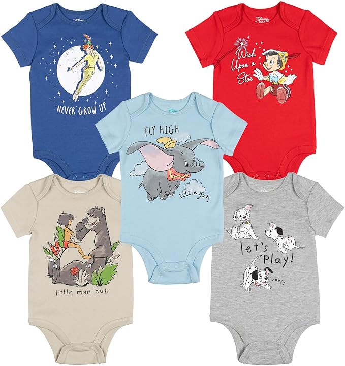 Disney Baby 5 Pack Bodysuits Newborn to Infant Sizes (Newborn - 24 Months)