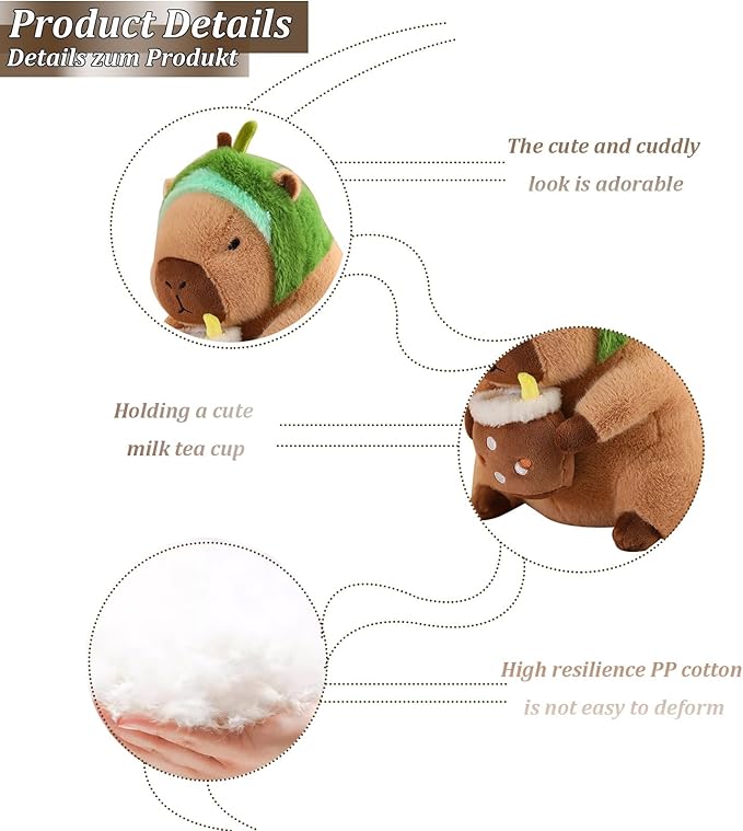 Capybara Plush Home Decor with Avocado Headscarf, Unique Capybara Stuffed Animals Statue, Soft Plush Toy for Kids, Girls, Boys (16 inch)