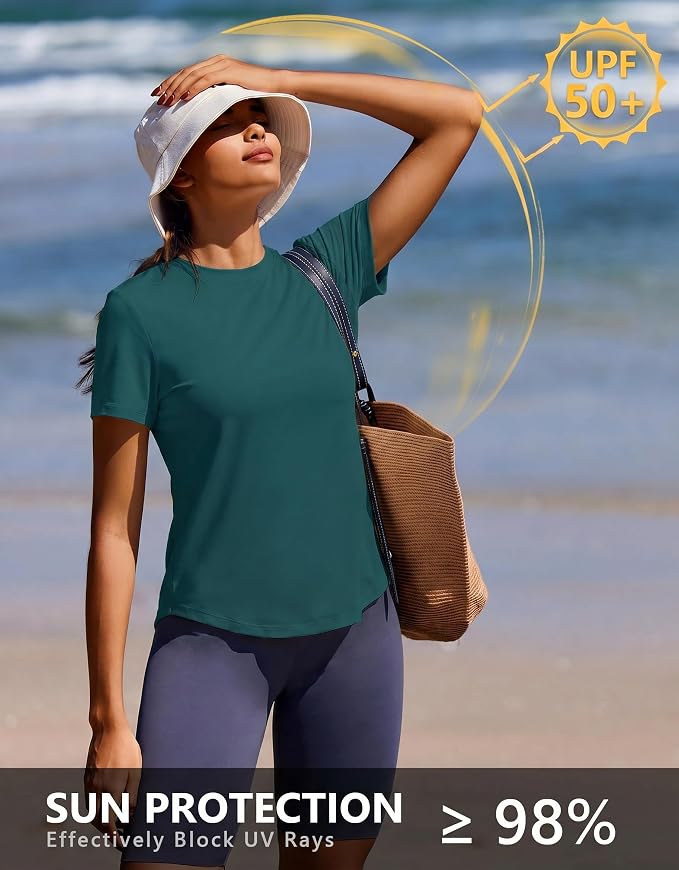 PINSPARK Soft Workout Tops for Women UPF 50+ Sun Protection Shirt Quick Dry Athletic Running Hiking Travel Basic Tee Shirts