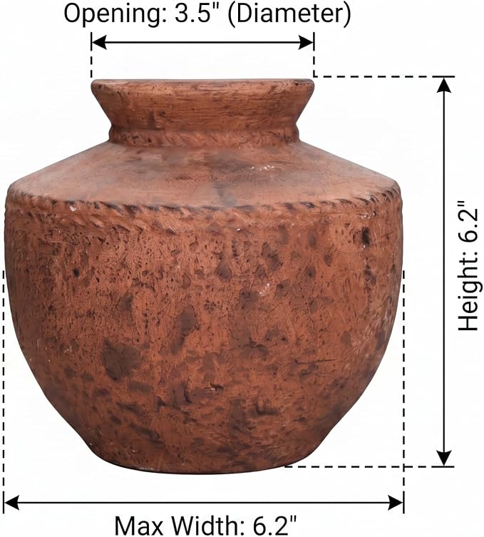 Terracotta Vase, 6 Inch Brown Ceramic Flower Vase for Home Decor Rustic Pottery Vase for Living Room Farmhouse Decor Entryway Fireplace Kitchen Dining Table Centerpiece