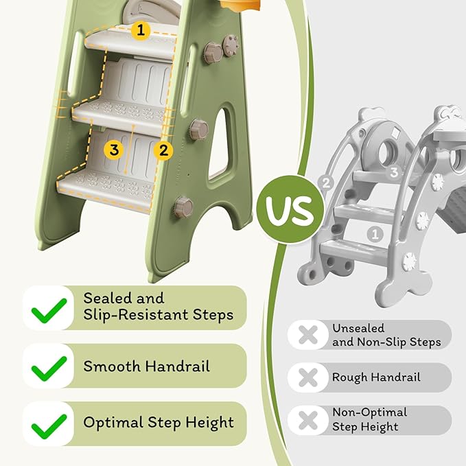 Toddler Slide for Kids, 3 in 1 Toddler Slideway, Kid Play Climber Slide Playset, Folfable for Toddlers with Basketball Hoops and Ball, Baby Slide for Backyard Playsets
