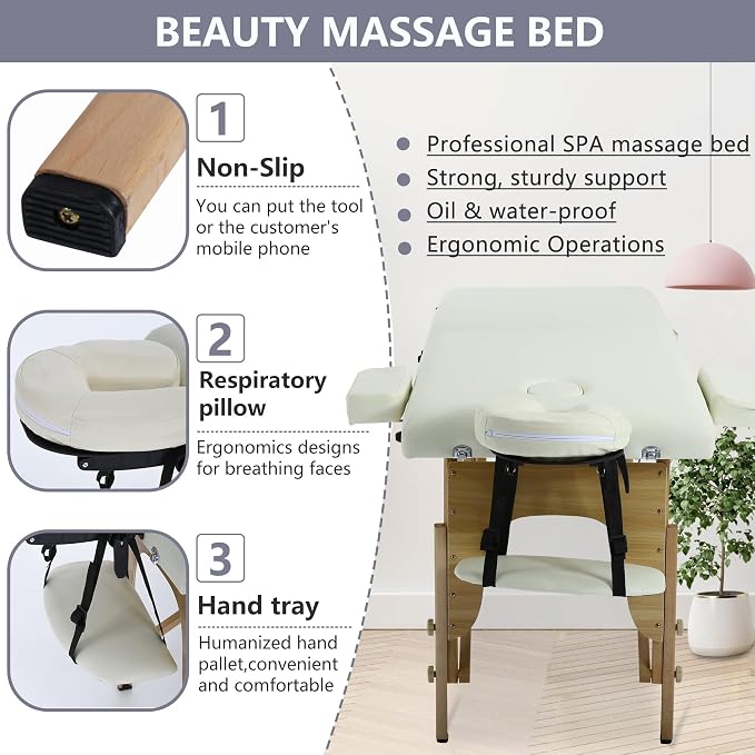 BestMassage Massage Bed Portable Massage Table 24 inch Wide Lash Bed Height Adjustable 2 Folding Spa Table with Non-Woven Bag for Spa Footmassage Facial CareSpa Tattoo