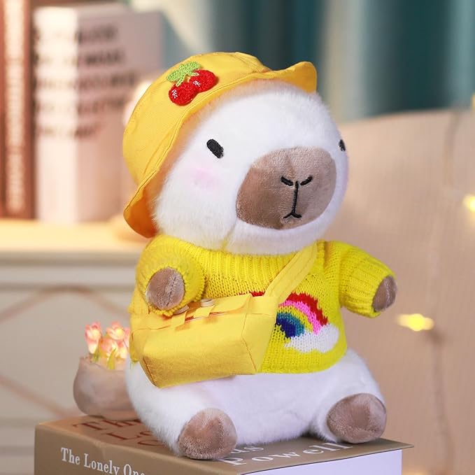 Capybara Plush with 9 pcs Clothes & Accessories, 10.2 in Cute Capybara Stuffed Animal Plush Toys, Dress Up Cute Plushies for Girls/Boys