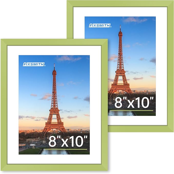 FIXSMITH 8x10 Picture Frame Set of 2, Green Photo Frame with HD Plexiglass, Display Pictures 5x7 with Mat or 8x10 Without Mat Multi Picture Frames Collage for Tabletop or Wall Display