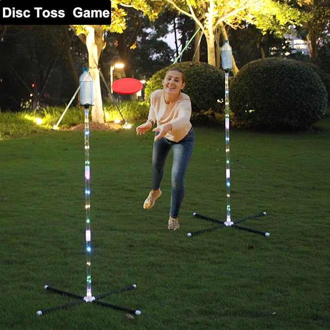 OUTTOY Outdoor Yard Games for Adults and Family, 2 in 1 Limbo Game Flying Disc Games Set with Light, Sutiable for Backyards, Beach, Lawn, Party