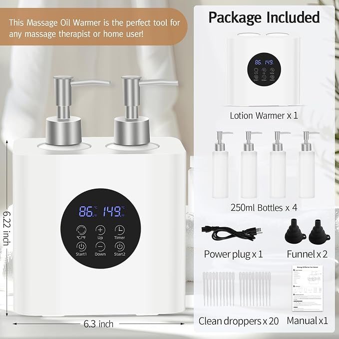 Meifuly Massage Oil Warmer for SPA, Body Oils Heater with 4 Bottles Dispenser, Professional Electric Lotion Digital Heater for Salon Home, Adjustable Constant Temperature