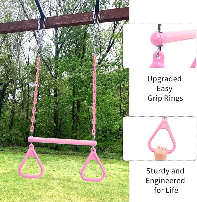 18" Pink Trapeze Swing Bar Rings 48" Heavy Duty Plastic Coated Chains Swing Set Accessories