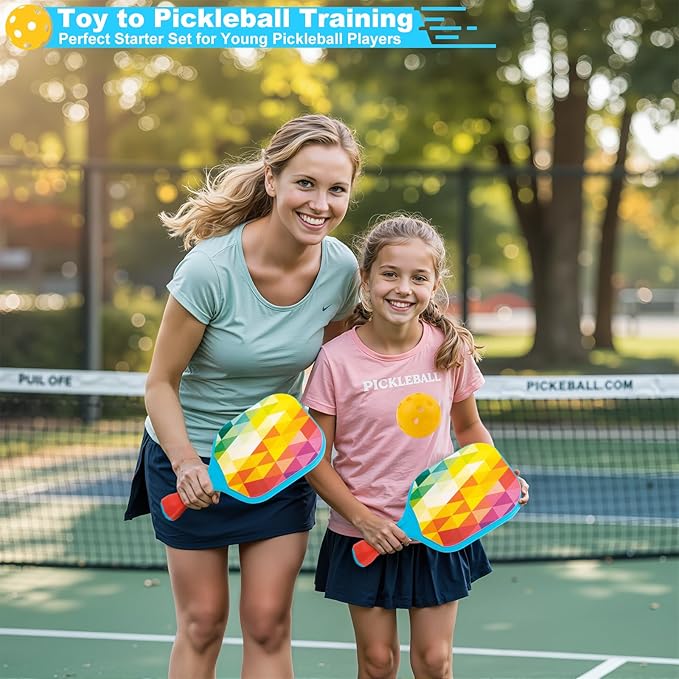 Foayex Kids Pickleball Paddles Set of 2, Child-Size Lightweight Pickleball Rackets with Comfort Grip, Birthday Gifts for Boys Girls Ages 4-8 Year Old, Toddler Outdoor Toys Yard Games