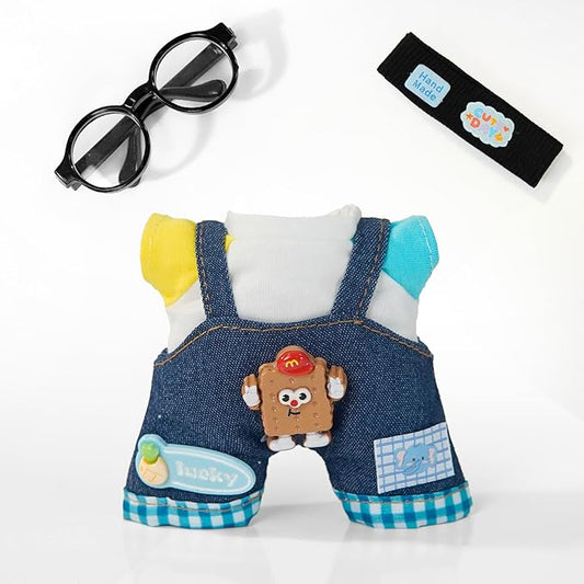 17cm Doll Clothes Set-Premuim Casual Style Outfit for Clothing & Accessories-Headband+T-Shirt+Overall+Glasses(No Doll)