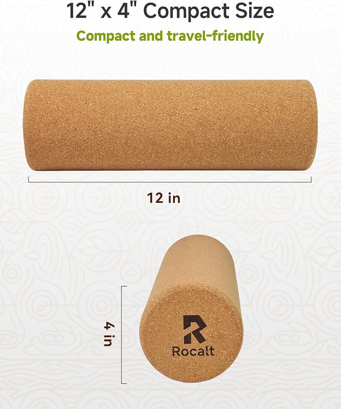 Rocalt Cork Roller 12 Inch, Firm Natural Massage Roller for Feet & Calves | Natural cork, no foam core, firm 4-inch support for targeted rolling at home, gym, yoga, Pilates, and travel