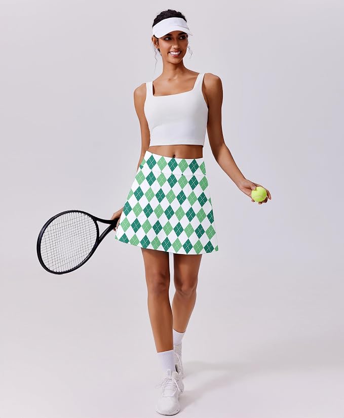 PINSPARK 17" Golf Skorts for Woman High Waisted Tennis Skirt with 4 Pockets | Lightweight, Quick Dry, 4-Way Strecth, Breathable, Tummy Control, UPF 50+ Athletic Skort for Workout, Pickleball, Gym, Casual