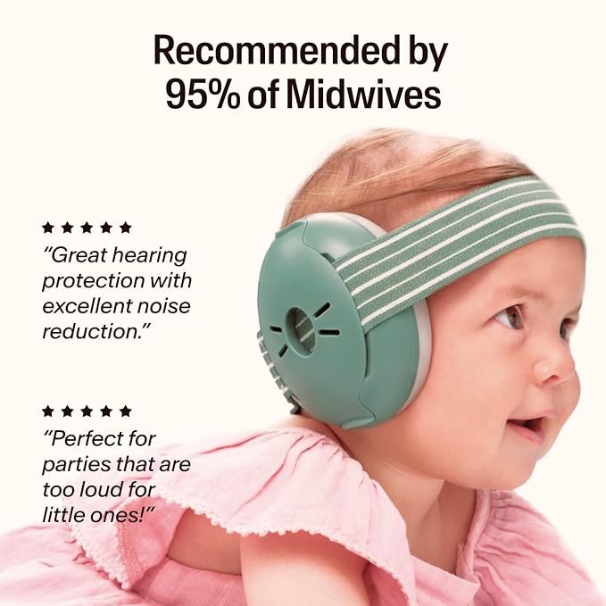 Alpine Muffy Baby Ear Protection for Babies and Toddlers up to 48 Months - CE & ANSI Certified - Noise Reduction Earmuffs - Comfortable Baby Headphones Against Hearing Damage & Improves Sleep - Sage