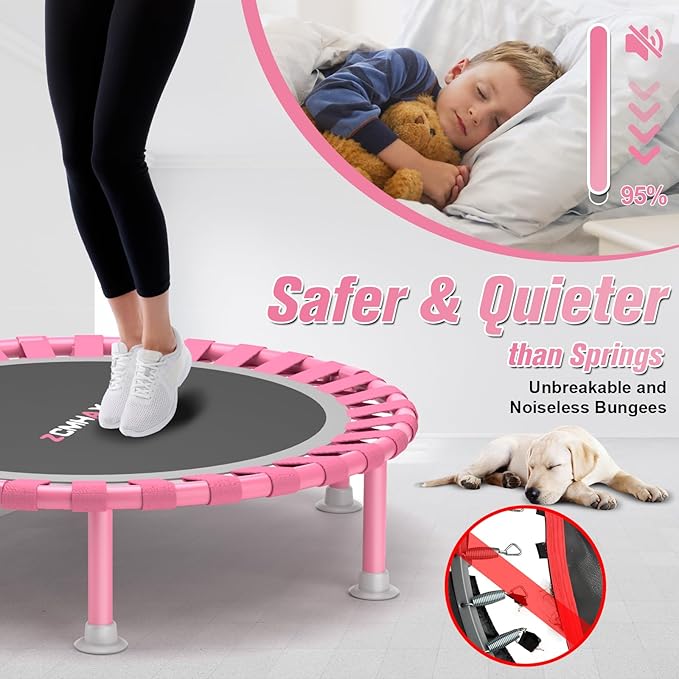 ZCMHAXJ Foldable Mini Trampoline, 40" Rebounder Trampoline for Adults & Kids, 450lbs Capacity with T-Shaped Adjustable Bar, Indoor Fitness Workout Exercise Equipment