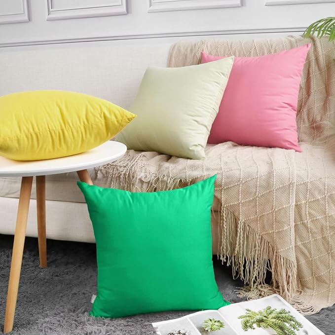 4-Pack 100% Cotton Comfortable Solid Decorative Throw Pillow Case,Thmyo Square Cushion Cover Pillowcase Sublimation Blank Pillow Covers DIY Throw Pillowcase for Sofa(18x18 inch/ 45x45cm,Bright Green)