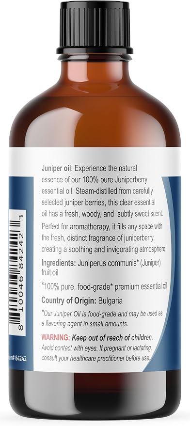 Viva Doria Juniper Essential Oil, 100% Pure, Natural Essential Oil, Undiluted, for Aromatherapy | Food Grade, 118 mL (4 Fluid Ounce)